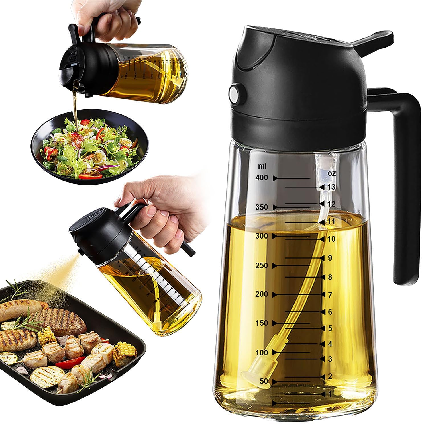 71HSeyE+PpL._AC_SL1500_ TrendPlain 16oz Glass Olive Oil Sprayer – 2-in-1 Cooking & Air Fryer Dispenser, Black - Image 1