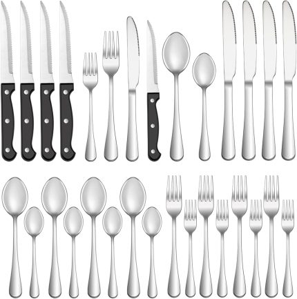 24-Pc Stainless Steel Silverware Set with Steak Knives – Service for 4